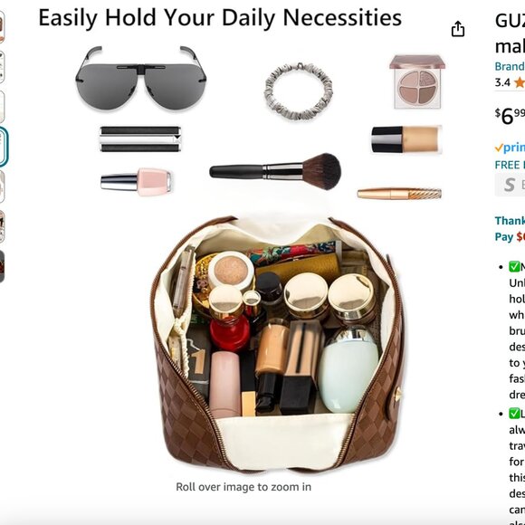 GUZINC Large Capacity Travel makeup bag for Women NEW IN PACKAGE BROWN - Picture 4 of 6